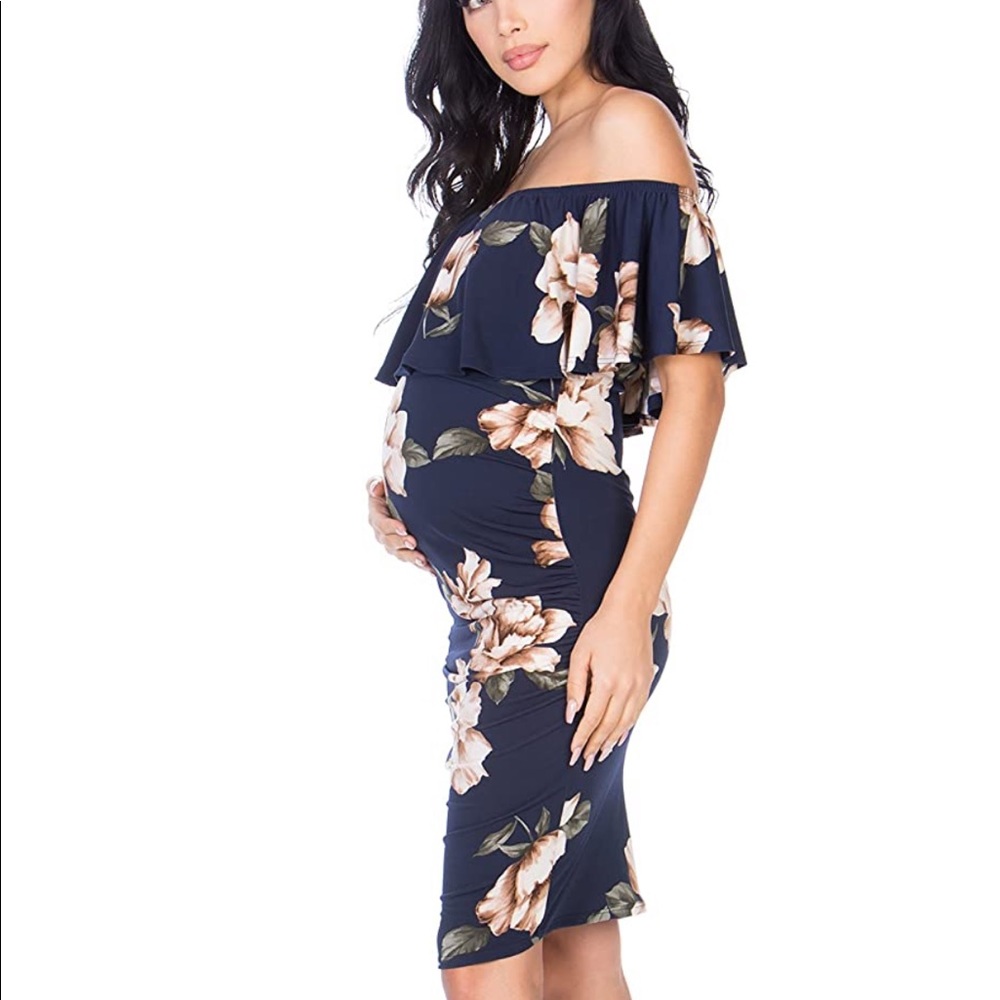 Off Shoulder Floral Maternity Dress